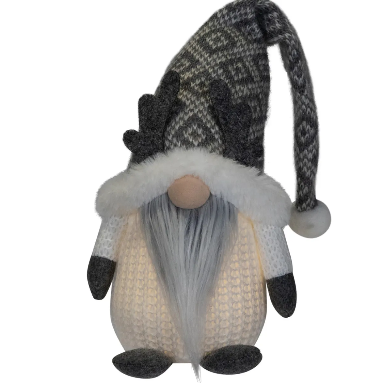 Lighted Gnome with Antlers Christmas Figure - 9" - Gray and White