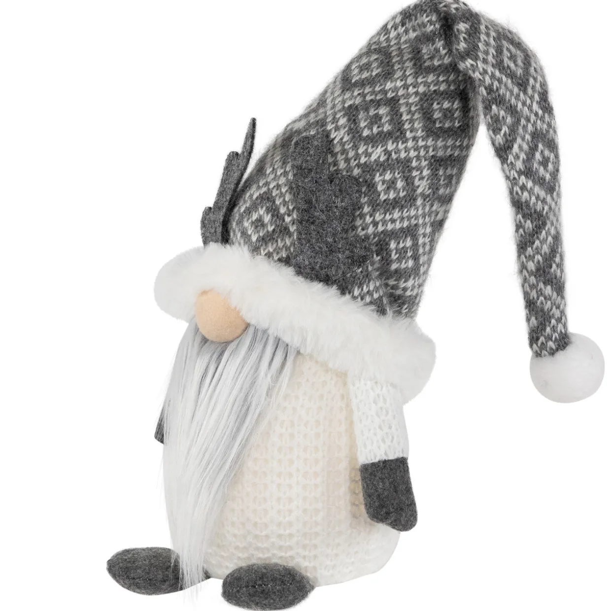 Lighted Gnome with Antlers Christmas Figure - 9" - Gray and White
