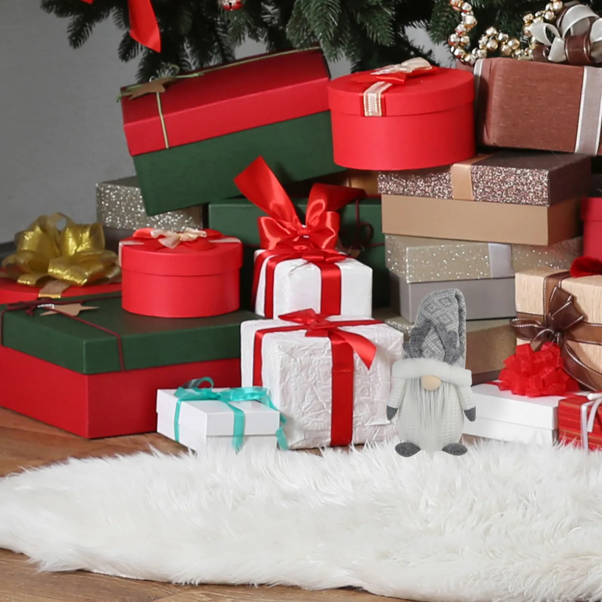 Lighted Gnome with Antlers Christmas Figure - 9" - Gray and White