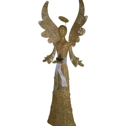 Lighted Golden Angel Christmas Decoration - 68" - Clear Lights