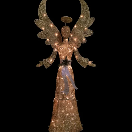 Lighted Golden Angel Christmas Decoration - 68" - Clear Lights