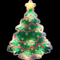 Lighted Holographic Christmas Tree Window Silhouette - 12.5" - Clear Lights