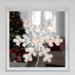 Lighted Holographic Snowflake Christmas Window Decoration - 12" - Clear Lights
