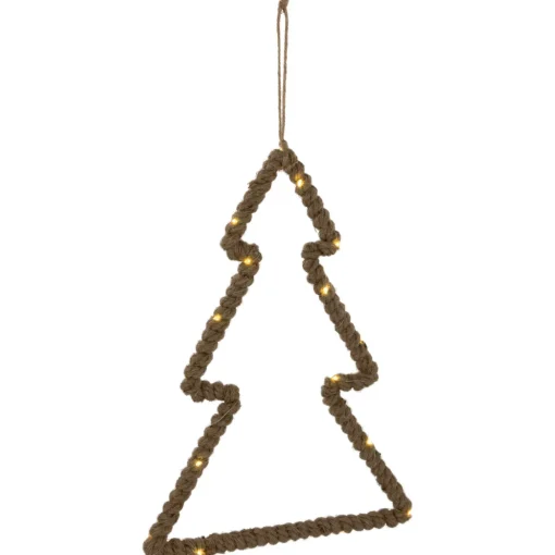 Lighted Jute Wrapped Pine Tree Silhouette Hanging Christmas Decoration - 14"