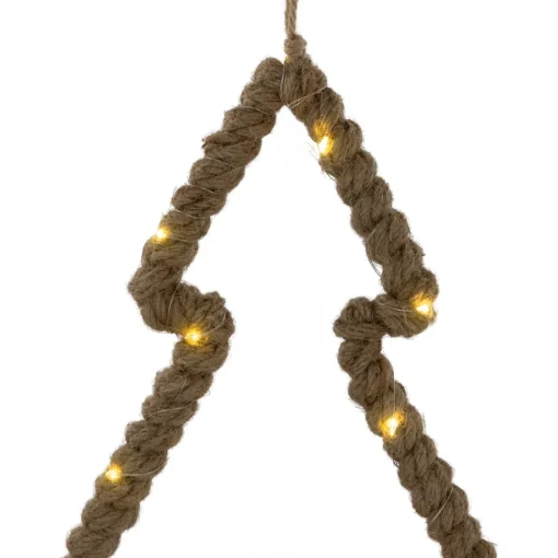 Lighted Jute Wrapped Pine Tree Silhouette Hanging Christmas Decoration - 14"