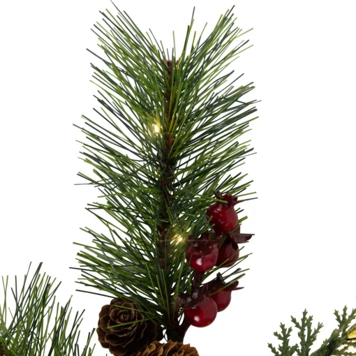 Lighted Pinecone, Berry and Pine Christmas Spray - 27" - Warm White