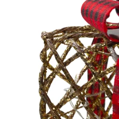 Lighted Rattan Christmas Gift Boxes with Pinecones - LED Warm White - Set of 3