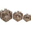 Lighted Rattan Gift Boxes with Burlap Bows Christmas Decorations - 9" - Set of 3