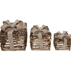 Lighted Rattan Gift Boxes with Burlap Bows Christmas Decorations - 9
