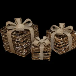 Lighted Rattan Gift Boxes with Burlap Bows Christmas Decorations - 9