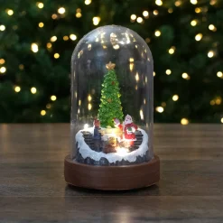 Lighted Santa and Christmas Tree Cloche Style Decoration - 7"