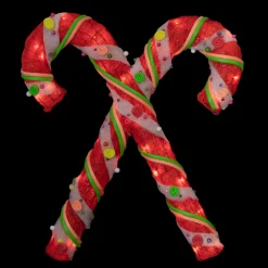 Lighted Sisal Double Candy Cane Christmas Outdoor Decoration - 26