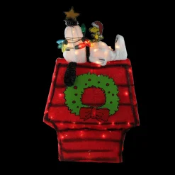 Lighted Snoopy on Dog House Outdoor Christmas Decoration - 18" - Clear Lights