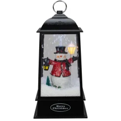 Lighted Snowman Christmas Lantern with Falling Snow - 13" - Black