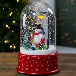 Lighted Snowman with Street Light Snowing Christmas Globe - 11.75"