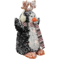 Lighted Snowy Penguin in Antler Hat Outdoor Christmas Decoration - 22