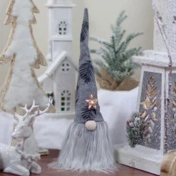 Lighted Star Gnome with Palm Leaves Hat Christmas Decoration - 16" - Gray and Black