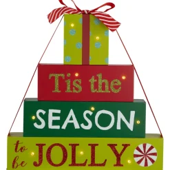 Lighted "Tis The Season To Be Jolly" Christmas Decoration - 11.75"
