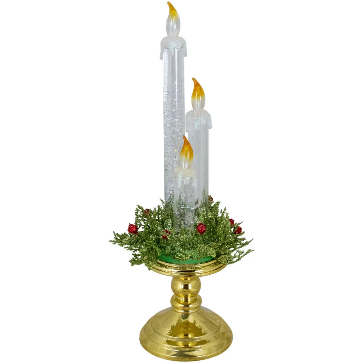 Lighted Water Candle with Foliage and Berries - 14.5"