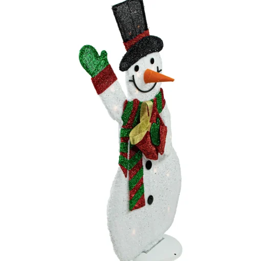 Lighted Waving Snowman Outdoor Christmas Decoration - 32" - Clear Lights