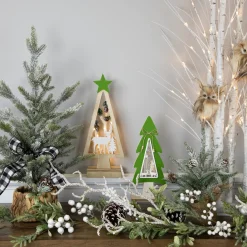 Lighted Wooden Christmas Tree with Star and Reindeer Woodland Scene - 15"