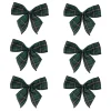 2-Loop Christmas Bow Decorations - 5.5" - Green and Black - Pack of 6