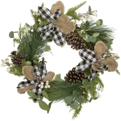 Magnolia and Frosted Pine Cones Artificial Christmas Wreath - 22-Inch, Unlit