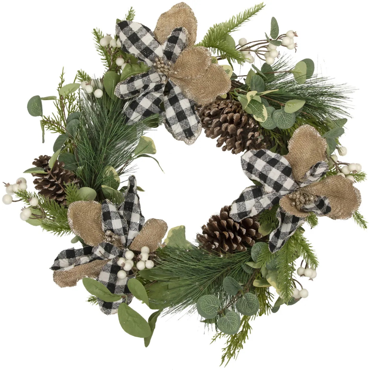 Magnolia and Frosted Pine Cones Artificial Christmas Wreath - 22-Inch, Unlit