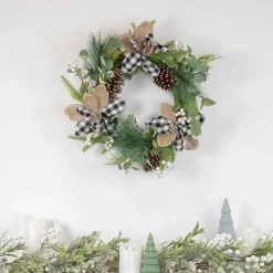 Magnolia and Frosted Pine Cones Artificial Christmas Wreath - 22-Inch, Unlit