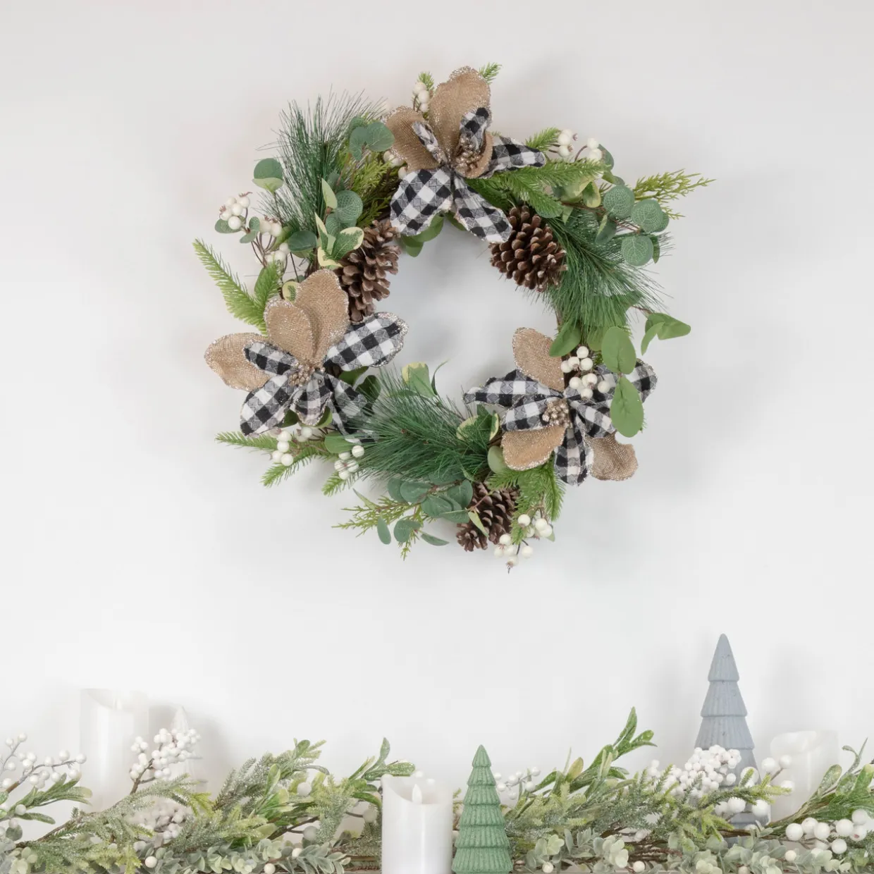 Magnolia and Frosted Pine Cones Artificial Christmas Wreath - 22-Inch, Unlit