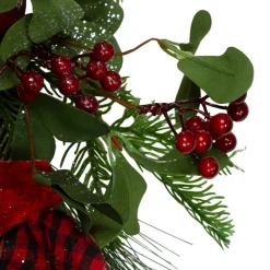 Magnolia and Red Berries Artificial Christmas Wreath - 22-Inch, Unlit