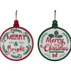 Merry and Bright Ornament Style Metal Christmas Wall Signs - 14" - Red and Green - Set of 2