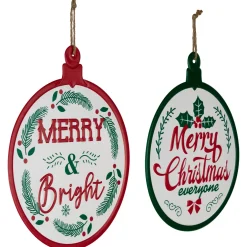 Merry and Bright Ornament Style Metal Christmas Wall Signs - 14
