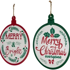 Merry and Bright Ornament Style Metal Christmas Wall Signs - 14