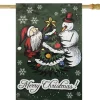 Merry Christmas Santa and Snowman Outside House Flag 28" x 40"
