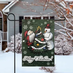 Merry Christmas Santa and a Snowman Garden Flag 12.5