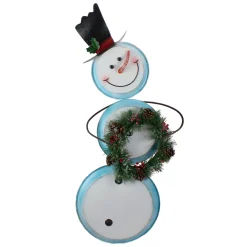 Metal Snowman with Wreath Christmas Decoration - 36" - White and Blue