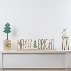 Metal Tree with Stars and Chunky Wooden Base Christmas Decoration - 16.75