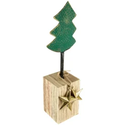 Metal Tree with Stars and Chunky Wooden Base Christmas Decoration - 16.75