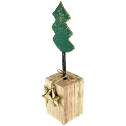 Metal Tree with Stars and Chunky Wooden Base Christmas Decoration - 16.75