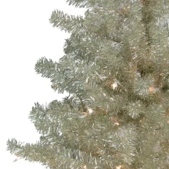 Metallic Platinum Artificial Tinsel Christmas Tree - 7 ft Clear Lights
