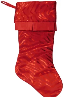 Metallic Red Zebra Stripe Animal Print Satin Christmas Holiday Stocking