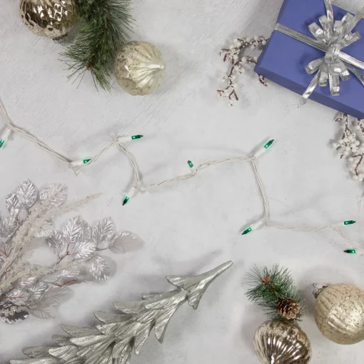 Mini Christmas Light Set - Teal - 17.25' White Wire - 50ct