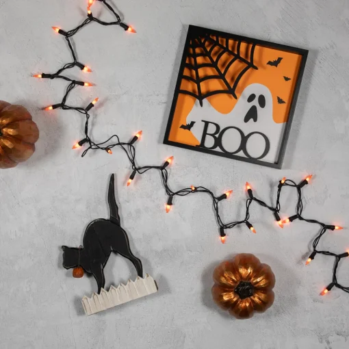 Mini Christmas Light Set - Orange - 20.25' Black Wire - 100ct