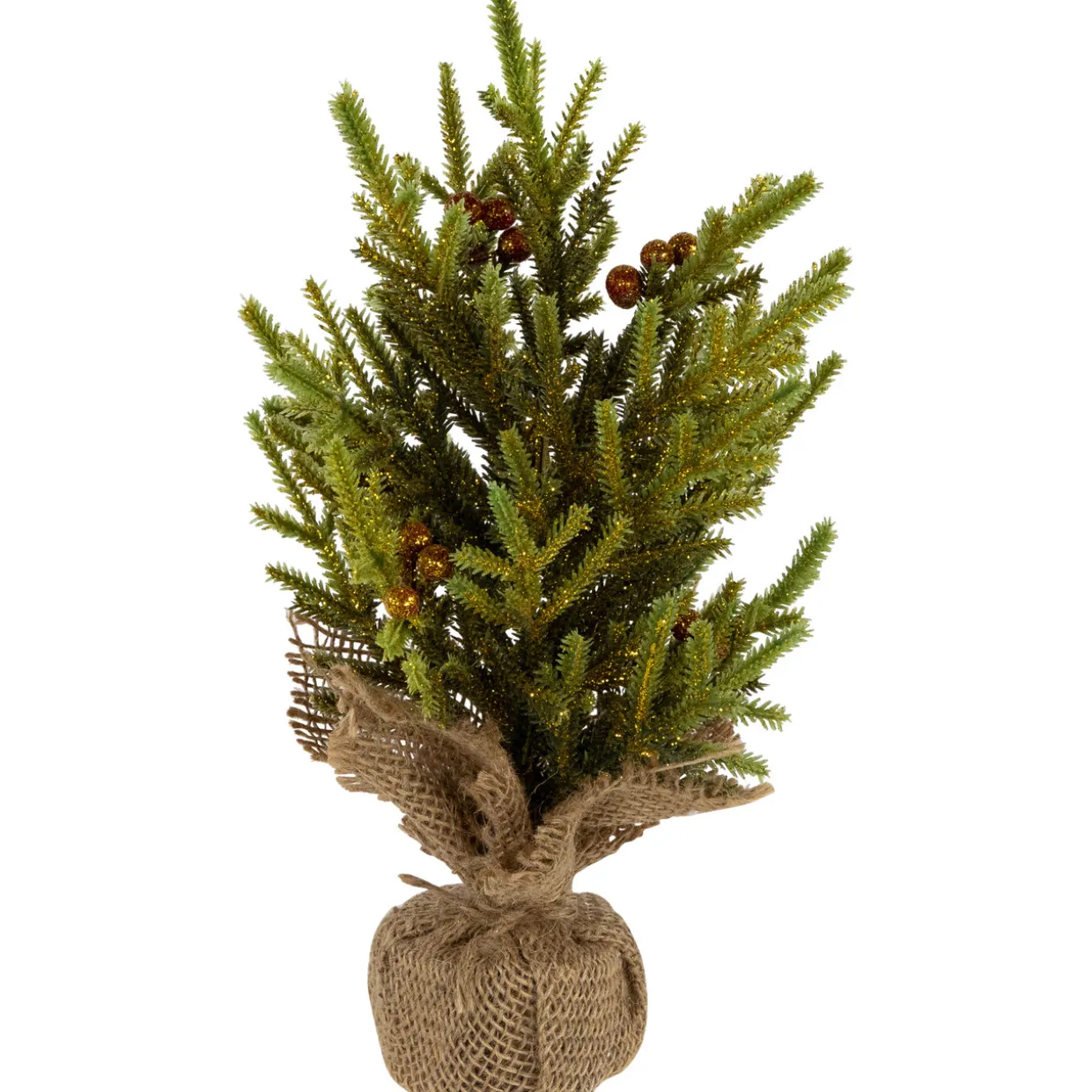 Mini Pine with Berries Artificial Christmas Tree in Burlap Base - 12" - Unlit