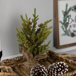 Mini Pine with Berries Artificial Christmas Tree in Burlap Base - 12" - Unlit