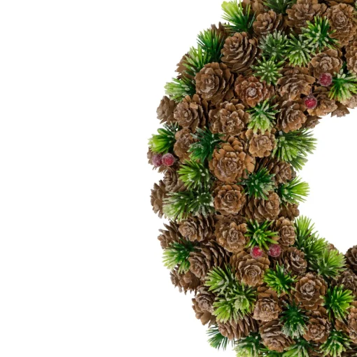 MIni Pinecone and Berries Frosted Christmas Wreath - 13" - Unlit