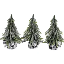 Mini Silvery Pine Downswept Artificial Christmas Trees - 9.5" - Set of 3