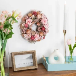 Mixed Floral Artificial Spring Wreath - 9.75" - Pink