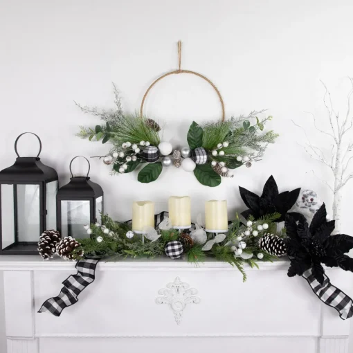 Mixed Foliage and Pinecone Christmas Pillar Candle Holder - 29"